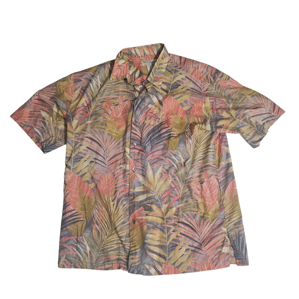 Tori Richard Honolulu Mens XL Cotton Lawn Tropical Palm Leaf Button Down Shirt